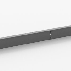 A long, rectangular metal beam with pre-drilled holes arranged in a linear pattern, lying diagonally against a white background. The beam is flat and has smooth edges.