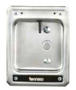 A rectangular silver metal lockbox with a black latch and two circular indentations. The brand name Tennsco is visible at the bottom on a black strip.