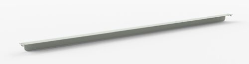 A long, light gray metal beam with a simple, straight design, positioned diagonally. It has rectangular ends and a smooth surface, with small mounting brackets on either side, resting on a plain white background.
