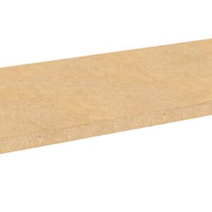 A rectangular piece of wood or particle board with a smooth, unfinished surface. The board is shown from an angled view, highlighting its thinness and elongated shape against a white background.