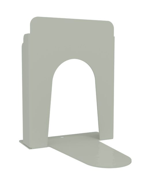 A minimalist, light green bookend with a rounded arch design. The structure has a flat base and supports are visible on both sides, creating a modern and stylish appearance.