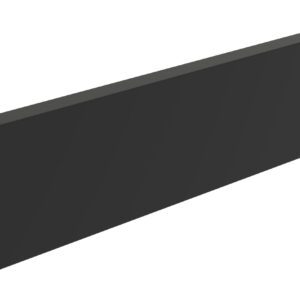 A black, rectangular U-shaped steel trim piece is shown against a white background, viewed slightly from the side to display its three-dimensional shape and texture.