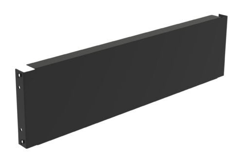 A black, rectangular U-shaped steel trim piece is shown against a white background, viewed slightly from the side to display its three-dimensional shape and texture.