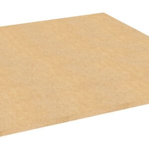 A square sheet of light brown medium-density fiberboard (MDF) is shown against a white background. It appears smooth and flat, with slightly visible texture.