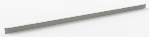 A long, narrow, gray metal strip with evenly spaced circular indents, set against a plain white background.