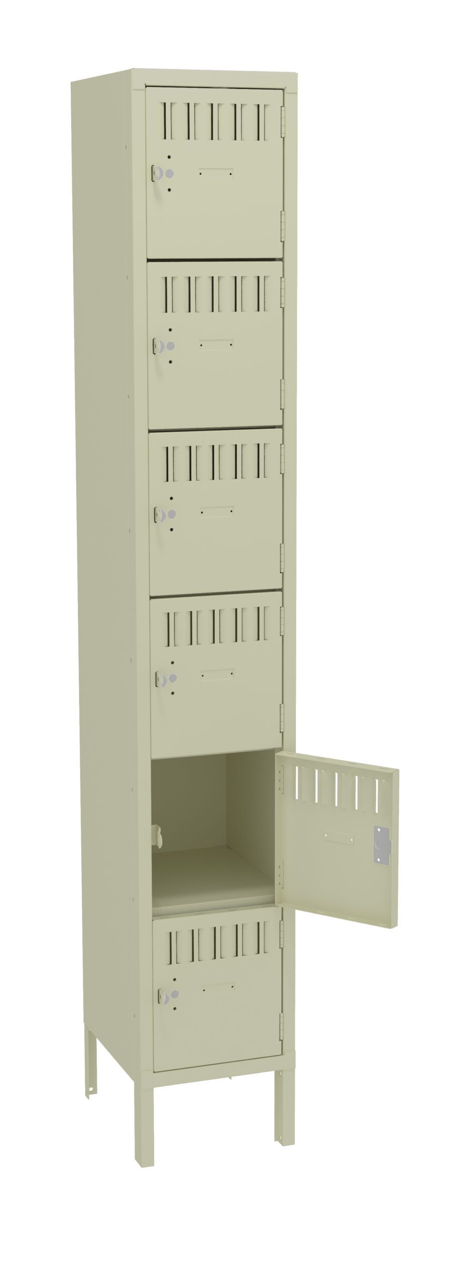 12" W x 15"D One-Wide Unassembled Six-Tier Box Locker with Legs, Champagne/Putty