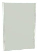 A plain rectangular metal panel with a light gray finish, featuring vertically aligned perforations along both edges, against a white background.