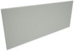 A sheet of perforated tractor feed paper, commonly used in dot matrix printers, displayed diagonally. The paper is light gray, with evenly spaced holes along both long edges for guiding through a printer.