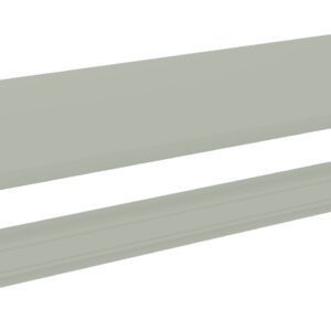 A gray metal shelf panel and its support bracket are separated and displayed against a white background, showing their individual design and structure.