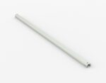 A gray metallic rod with a slightly curved shape rests diagonally on a white background. The rod has rounded ends and a smooth surface, featuring small holes at one end.