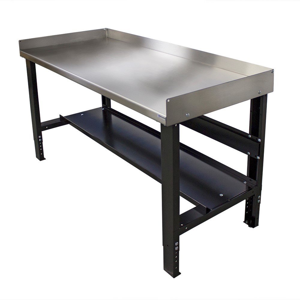 Borroughs Adjustable Height Top Workbench, with Bottom Shelf & Back & End Guards - BO-WB130SS