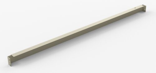A long, slender beige metal bar with mounting brackets at each end, resting on a light gray surface.