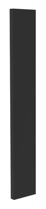 A tall, narrow, rectangular black object standing upright with a smooth, solid surface.
