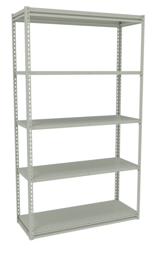 wdwhnhmhw3sraa9qccpr.jpg Metal shelving unit with five adjustable shelves and a minimalist design. The frame is light gray, featuring perforated supports for customization of shelf heights. Ideal for storage or organization in various settings.