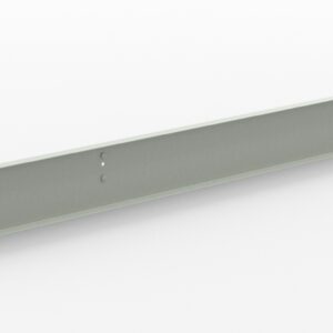 A long, thin metal bracket with several small holes, lying flat against a white background. The bracket has a simple, rectangular design and is silver in color.