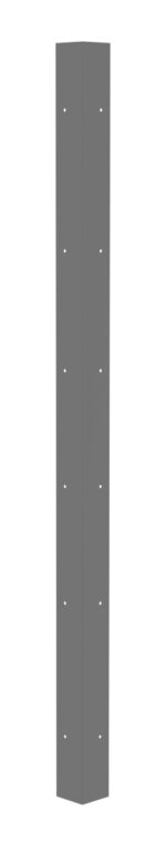 A tall, rectangular gray metal beam with small evenly spaced holes along its length. The beam is shown against a plain white background.