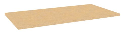 A rectangular slab of particle board, shown from an angle, with a light brown wood finish. The surface is smooth, and the edges are sharply defined against a white background.