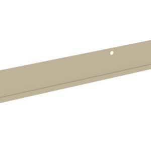 A long, thin, rectangular beige metal strip with a slight bend along its length. It has a hole near the center and two cutouts at one end. The surface appears smooth and flat.