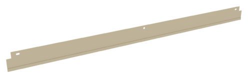 A long, thin, rectangular beige metal strip with a slight bend along its length. It has a hole near the center and two cutouts at one end. The surface appears smooth and flat.