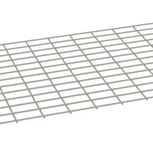 A rectangular metal grid panel with an evenly spaced crisscross pattern, viewed from an angle against a plain white background. The grids form uniform square openings, giving the panel a mesh-like appearance.