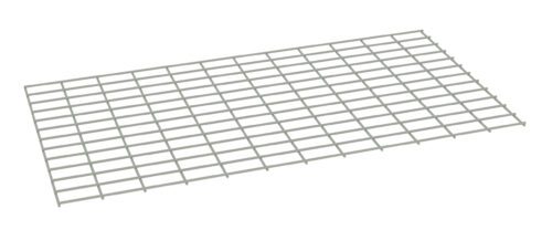 A rectangular metal grid panel with an evenly spaced crisscross pattern, viewed from an angle against a plain white background. The grids form uniform square openings, giving the panel a mesh-like appearance.