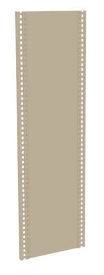 A beige perforated metal panel with a rectangular shape. It has rows of evenly spaced square holes along its two vertical sides. The panel appears to be designed for use in shelving or storage systems.