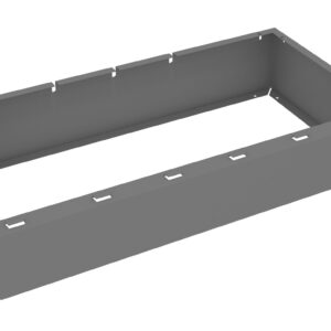 Gray rectangular metal bracket with side flaps and slots on the top and sides. It appears to be designed for mounting or supporting equipment or components.