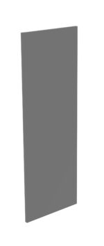 A vertically standing large gray foam board panel on a white background, showing its narrow edge and flat surface.