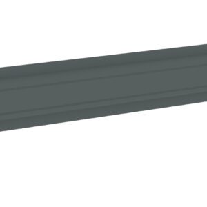 A long, dark gray metal bar with a rectangular shape, featuring small holes at evenly spaced intervals along its edges. The bar has a slight indentation running lengthwise down its center.