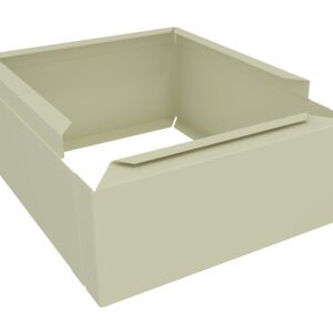 A beige, open, square-shaped box with no lid, displayed on a plain white background. The sides of the box appear to be made of thin, flat panels.