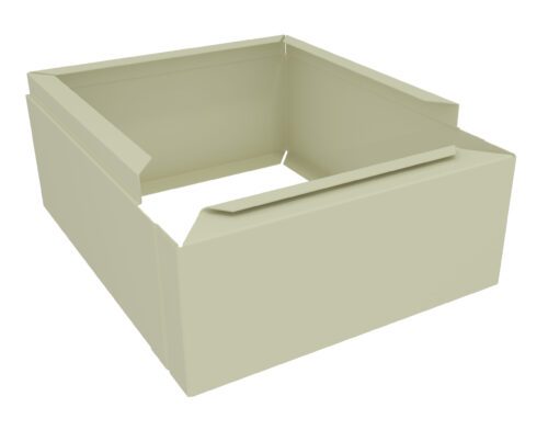 A beige, open, square-shaped box with no lid, displayed on a plain white background. The sides of the box appear to be made of thin, flat panels.