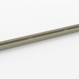 A long, horizontal metal strip is shown against a plain white background. The strip has a narrow profile with grooves running along its length, suggesting it may be a type of rail or bracket.