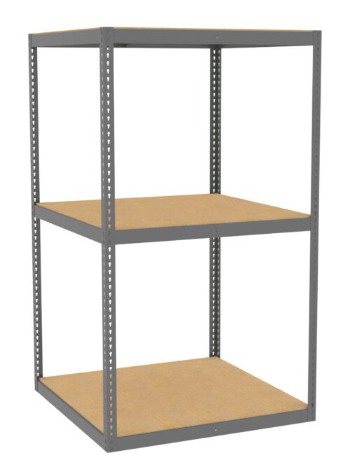 wrvr9bfanqyuqkefjvyn.jpg A metal storage shelf unit with three wooden shelves. The frame is grey and rectangular, with the shelves evenly spaced. The design is simple and sturdy, suitable for storage purposes.