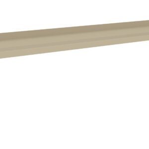 A beige metal bracket shelf with a simple, rectangular design. The shelf has holes on the sides for mounting, and a lip at the back for added support. The shelf is shown at a slight angle, highlighting its structure.