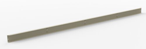 A long, thin metal bracket with evenly spaced holes on a white background. The bracket is slightly angled, showing its flat surface and edge.