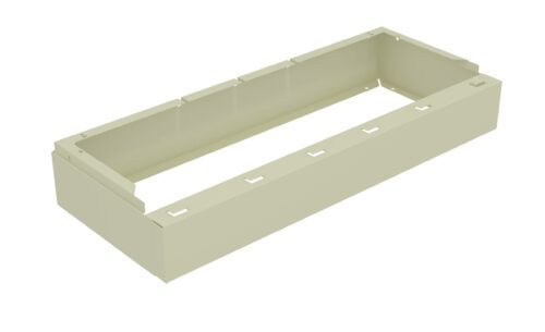 A beige rectangular metal bracket with slotted holes along its sides, designed for mounting or supporting structures. The bracket has a hollow interior and a smooth finish.