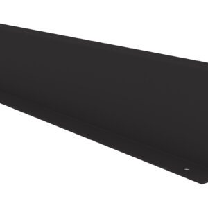 Black metal L-bracket with two holes on both ends for mounting.