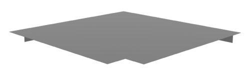 A simple illustration of a gray, flat, diamond-shaped object with a small notch on one side, set against a plain white background.