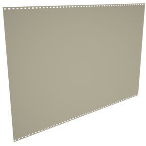 A large, rectangular sheet of light gray sandpaper with evenly spaced holes along the top and bottom edges. The surface appears textured, typical of sandpaper used for smoothing or finishing surfaces.