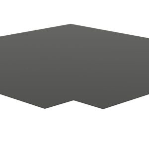 A dark gray, flat square object with one corner notched out. The surface is smooth, and the object appears to have a thin profile. The background is plain white.