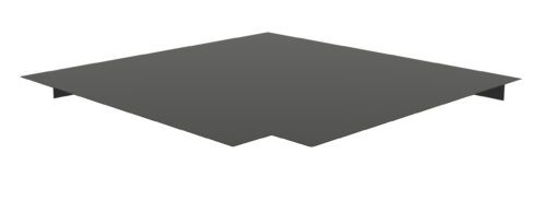 A dark gray, flat square object with one corner notched out. The surface is smooth, and the object appears to have a thin profile. The background is plain white.