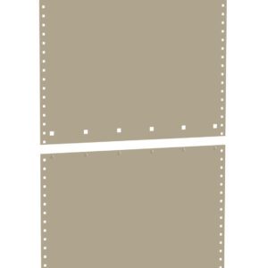 Two pieces of light brown perforated paper, each with small holes along the top and sides, are arranged vertically. The top sheet is slightly larger than the bottom sheet. The background is plain white.