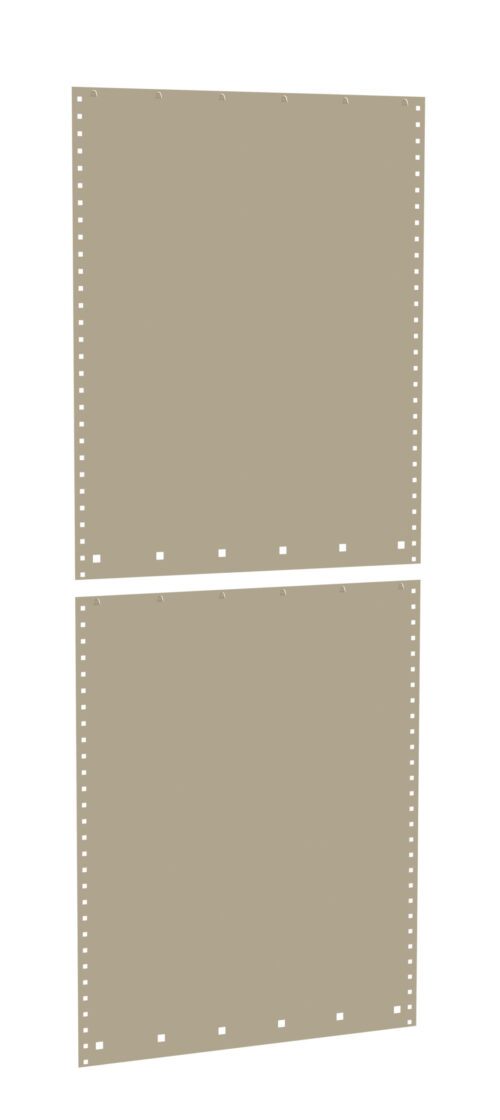 Two pieces of light brown perforated paper, each with small holes along the top and sides, are arranged vertically. The top sheet is slightly larger than the bottom sheet. The background is plain white.