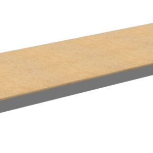A wooden shelf with a natural finish and gray metal brackets. The shelf is rectangular and appears to be intended for mounting on a wall or within a shelving unit.