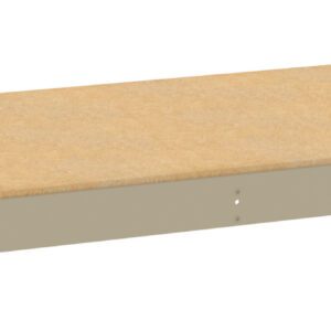 A rectangular wooden shelf board with light brown color and smooth texture. The edges appear reinforced by a metal frame. The image shows the shelf from an angled perspective on a white background.