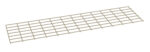 A beige rectangular metal grid with evenly spaced horizontal and vertical bars, creating a series of square openings. The grid is positioned diagonally on a plain white background, appearing slightly angled.