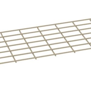 A beige rectangular metal grid with evenly spaced horizontal and vertical bars, creating a series of square openings. The grid is positioned diagonally on a plain white background, appearing slightly angled.