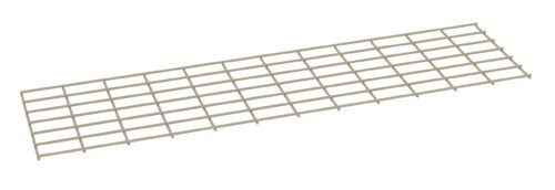 A beige rectangular metal grid with evenly spaced horizontal and vertical bars, creating a series of square openings. The grid is positioned diagonally on a plain white background, appearing slightly angled.
