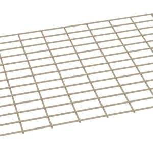 A beige wire grid or mesh panel with evenly spaced square openings, viewed from an angle, against a white background.