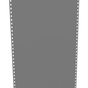A vertical, gray, perforated metal plate with evenly spaced holes along the long edges. There are two larger holes near the top, designed for mounting. The plate is angled slightly to the right.